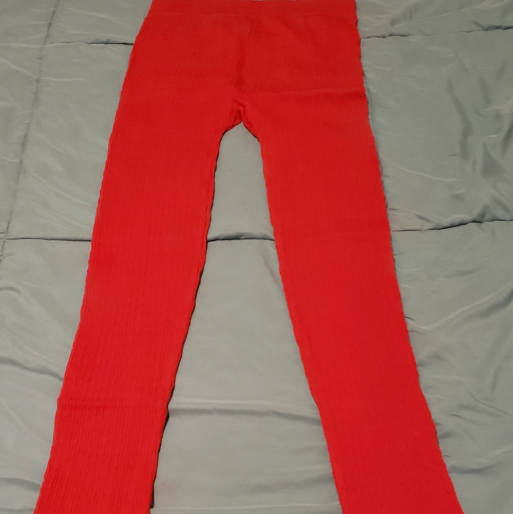 Red sweater footless tights/leggings